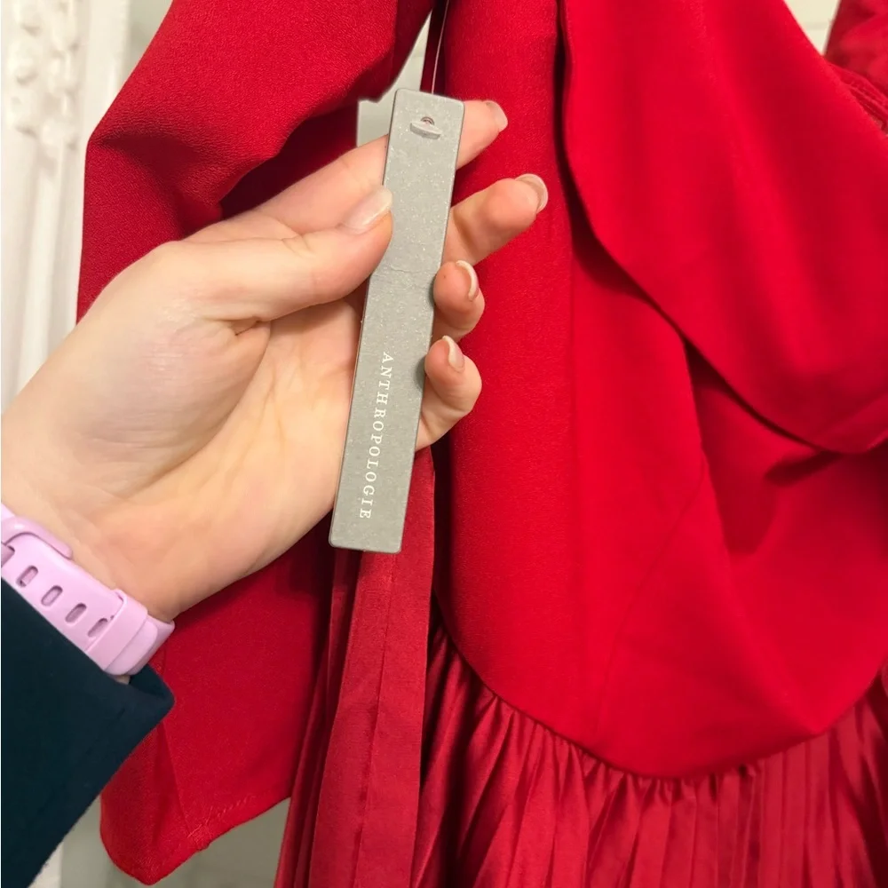 NWT Hutch Wedding Guest Dress Women's Long Sleeve Off-Shoulder Dress in Red - Picture 11 of 13